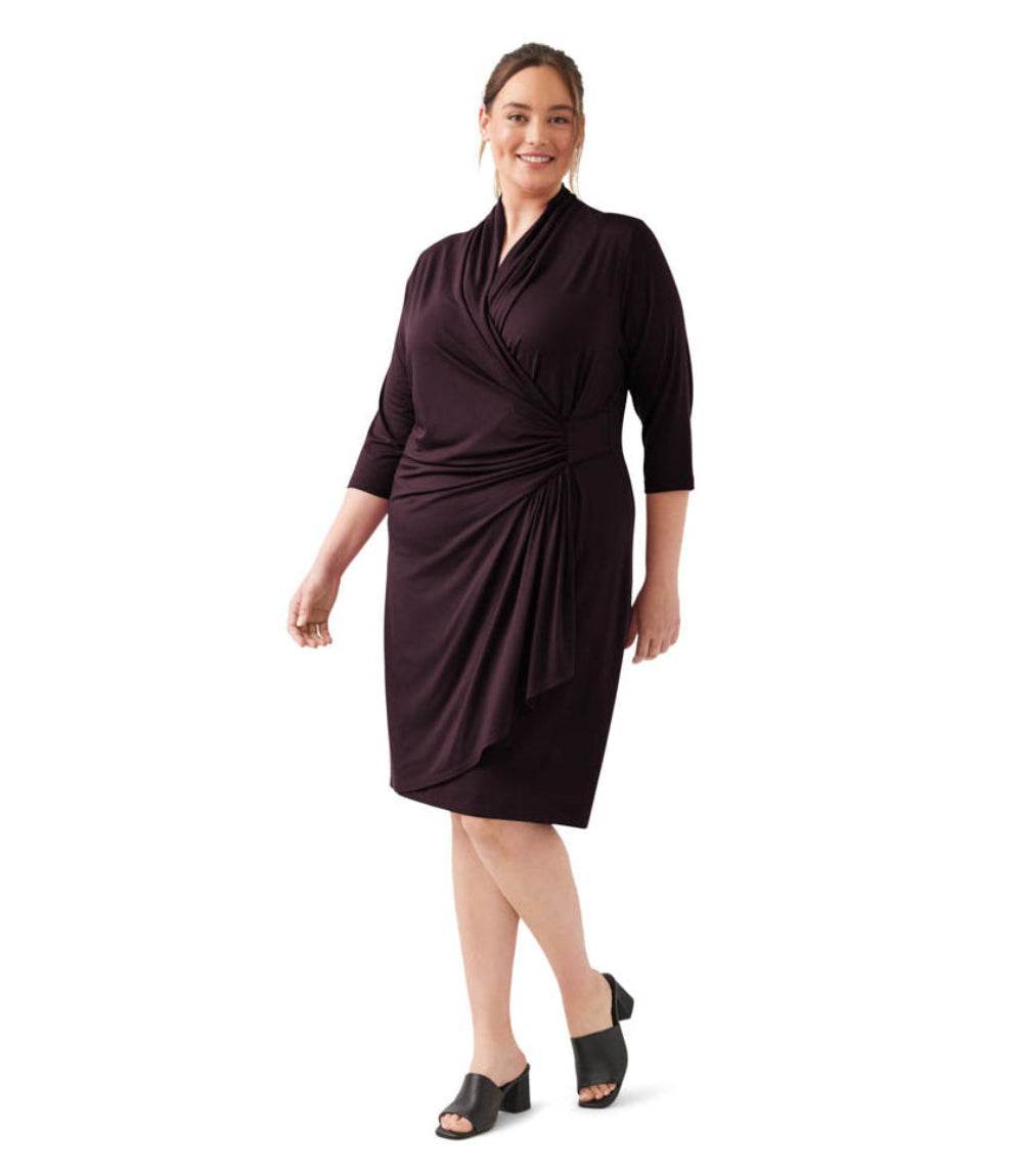dress Plus Size 3/4 Sleeve Cascade Wrap Dress