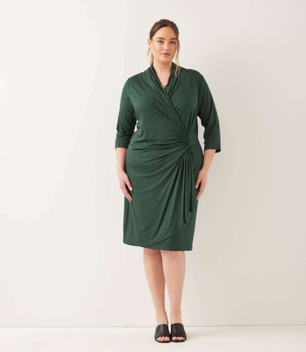 dress Plus Size 3/4 Sleeve Cascade Wrap Dress