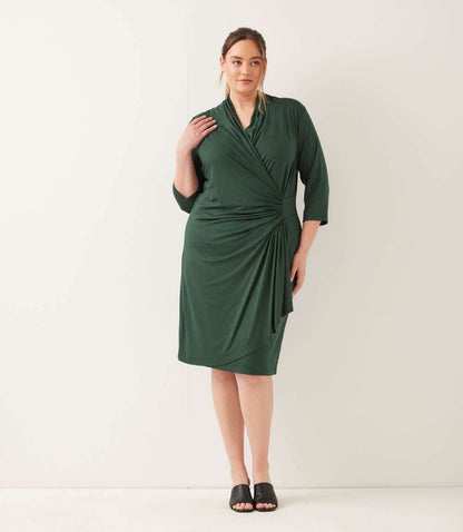 dress Plus Size 3/4 Sleeve Cascade Wrap Dress
