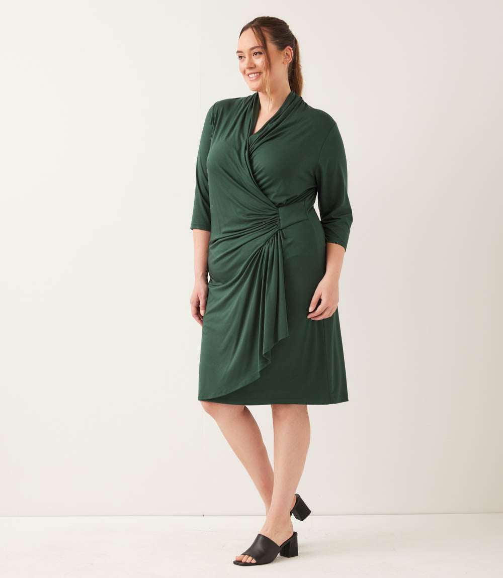 dress Plus Size 3/4 Sleeve Cascade Wrap Dress
