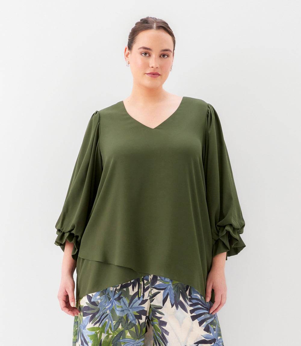 top Plus Size Layered Sleeve Asymmetric Top