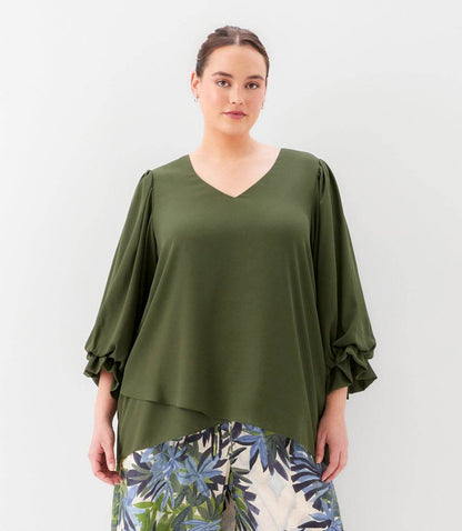 top Plus Size Layered Sleeve Asymmetric Top