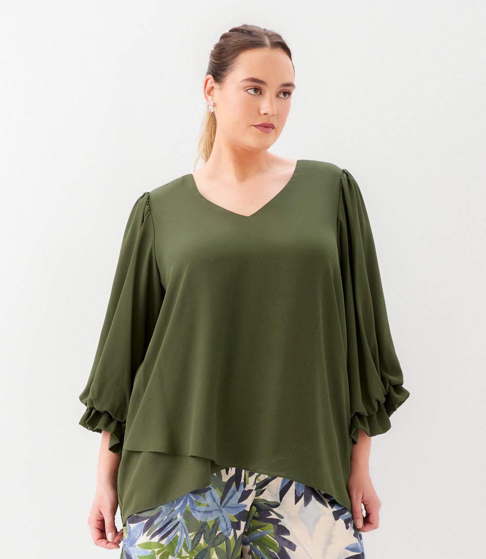 top Plus Size Layered Sleeve Asymmetric Top
