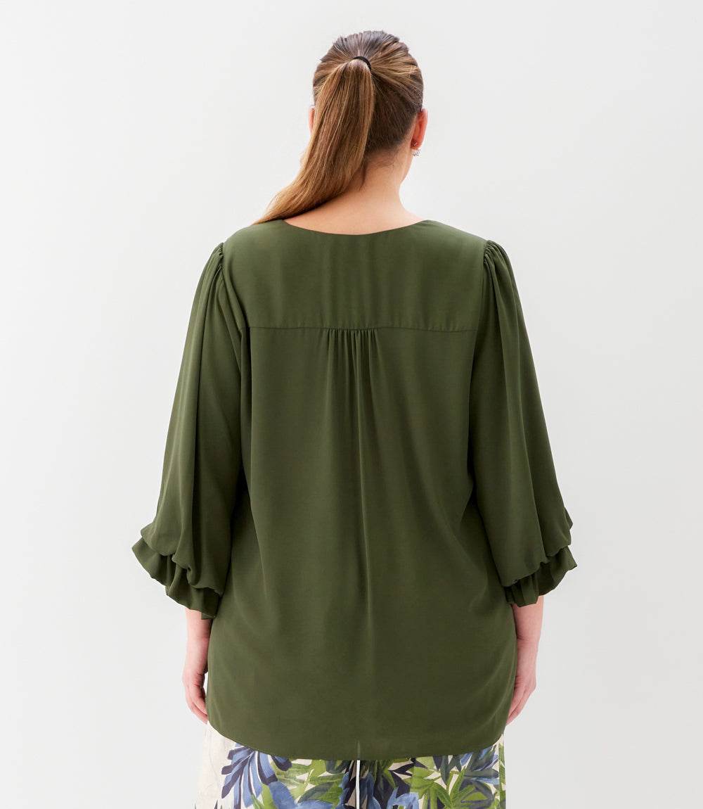top Plus Size Layered Sleeve Asymmetric Top