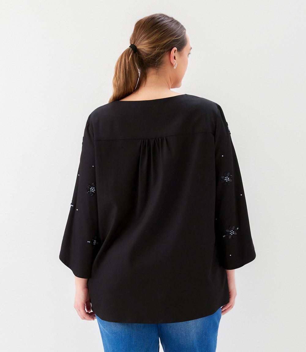 top Plus Size Bracelet Sleeve Embellished Asymmetric Top