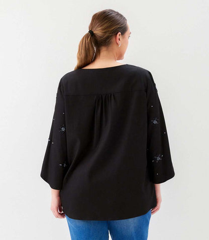 top Plus Size Bracelet Sleeve Embellished Asymmetric Top