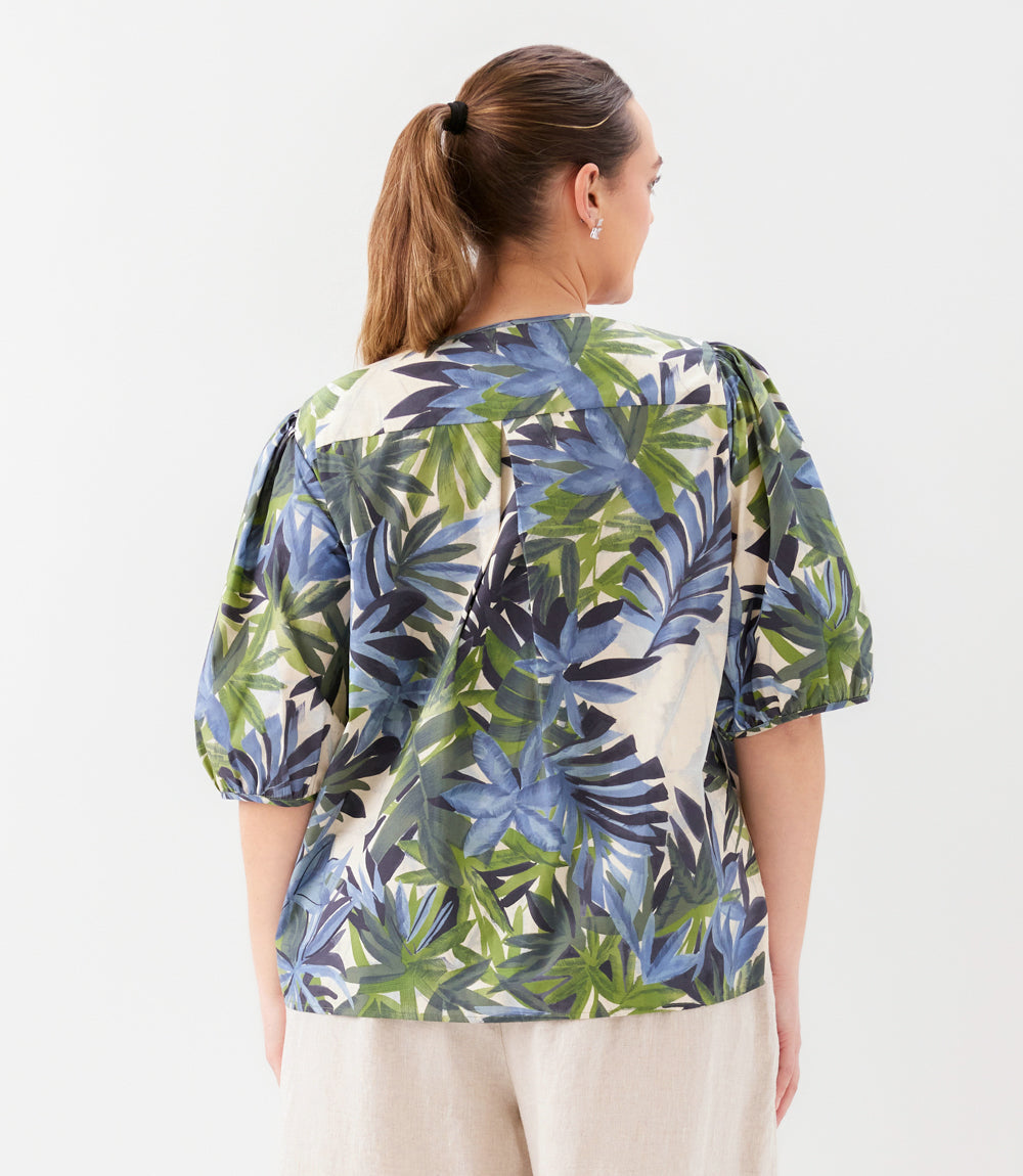 top Plus Size Puff Sleeve Button Front Shirt