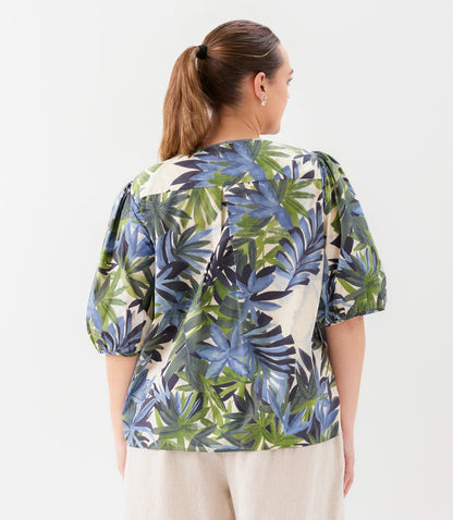 top Plus Size Puff Sleeve Button Front Shirt