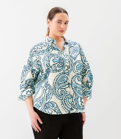 top Plus Size Ruched Sleeve Button- Up Shirt