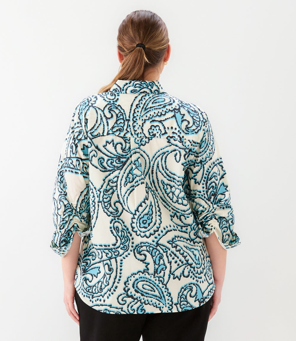 top Plus Size Ruched Sleeve Button- Up Shirt