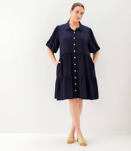 dress Puff Sleeve Tiered Shirtdress