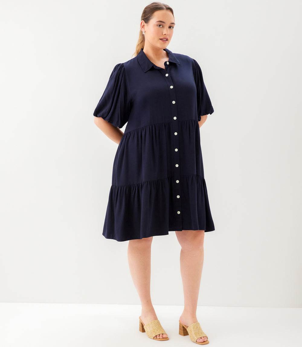 dress Puff Sleeve Tiered Shirtdress