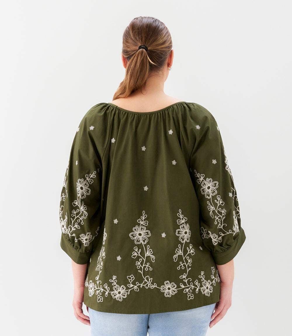 top Plus Size Embroidered Blouson Sleeve Top