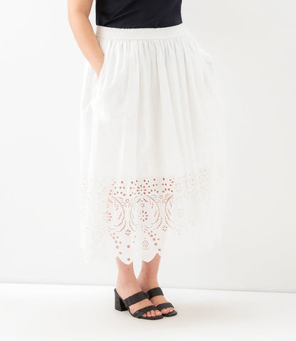 bottom Plus Size Cutout Embroidery Midi Skirt