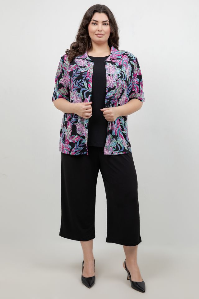 Vikki Vi Jersey Tropical Nights Camp Shirt