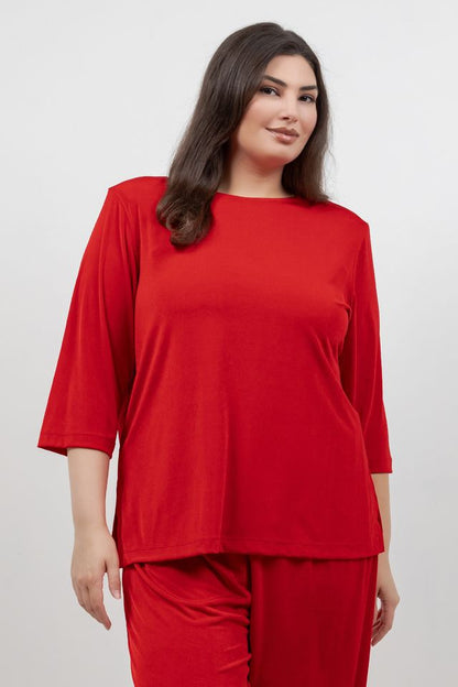 Tops Vikki Vi Silky Classic Red 3/4 Sleeve Top