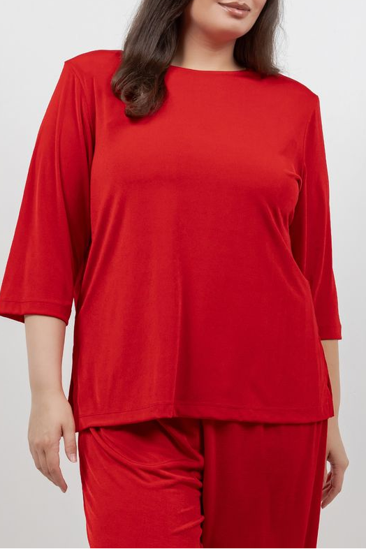 Tops Vikki Vi Silky Classic Red 3/4 Sleeve Top