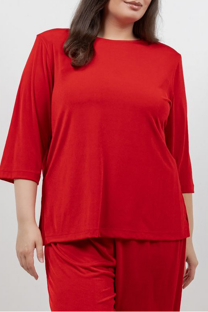 Tops Vikki Vi Silky Classic Red 3/4 Sleeve Top