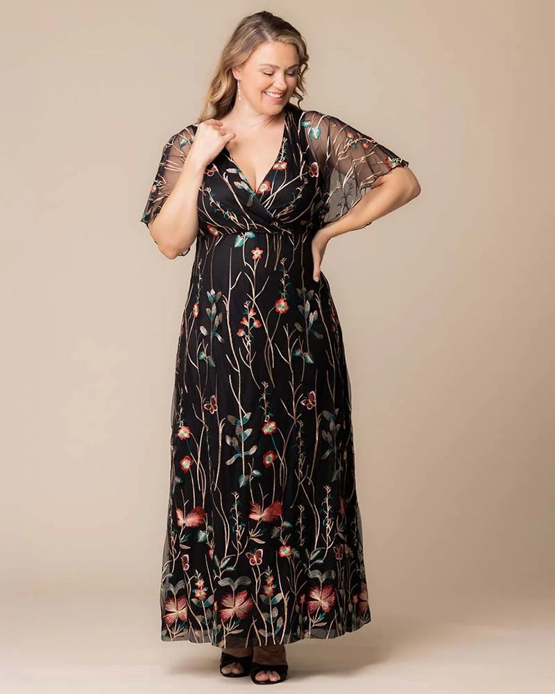 Kiyonna Women's Plus Size Embroidered Elegance Evening Gown - Onyx Kiyonna Women's Plus Size Embroidered Elegance Evening Gown - Onyx