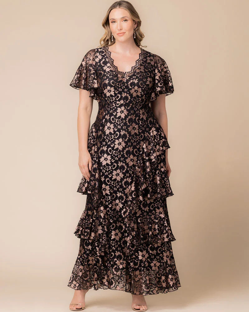 Mon Ange Tiered Lace Evening Gown