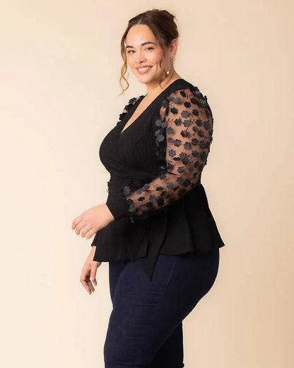 Tops Scattered Petals Long Sleeve Wrap Top