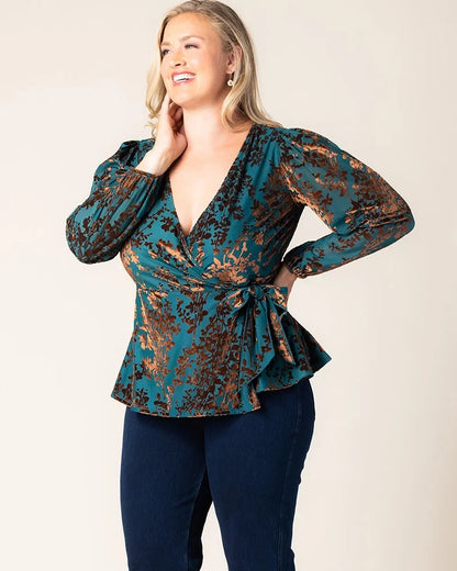 Tops Loretta Long Sleeve Velvet Wrap Top