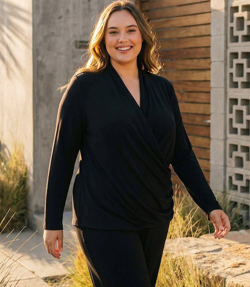 top Plus Size Travel Jersey Drape Front Crossover Top