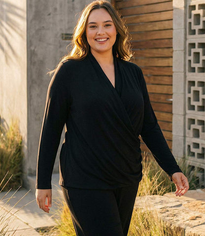 top Plus Size Travel Jersey Drape Front Crossover Top