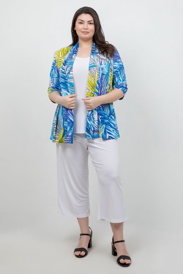 Jackets Vikki Vi Jersey Blue Tropical 3/4 Kimono Jacket