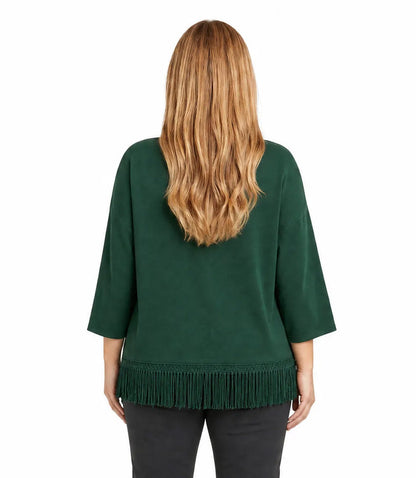 top Plus Size 3/4 Sleeve Fringe Boatneck Top