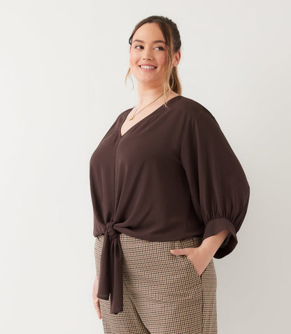 top Blouson Sleeve Tie-Front Top