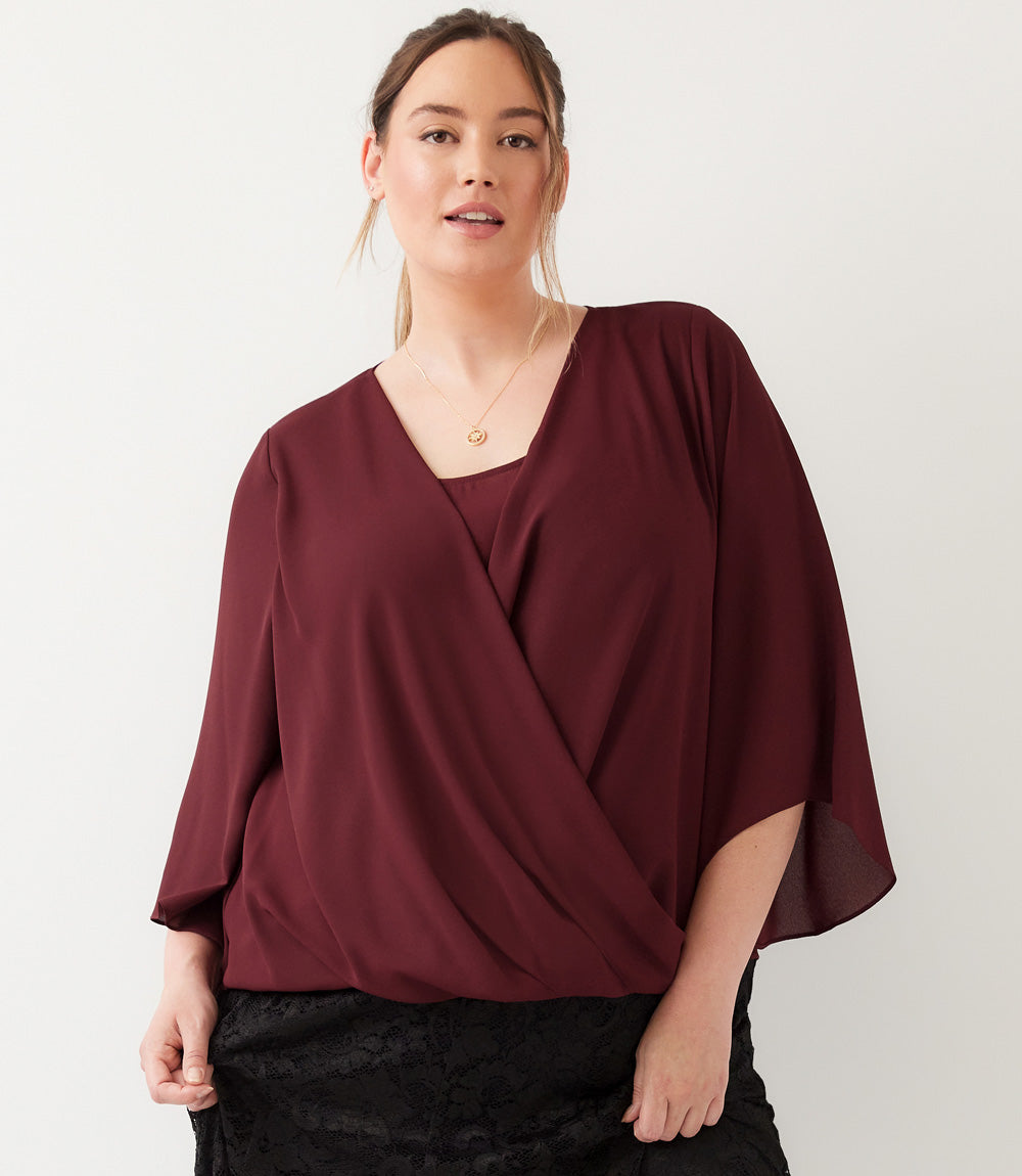 top Plus Size Bracelet Sleeve Drape Front Crossover Top