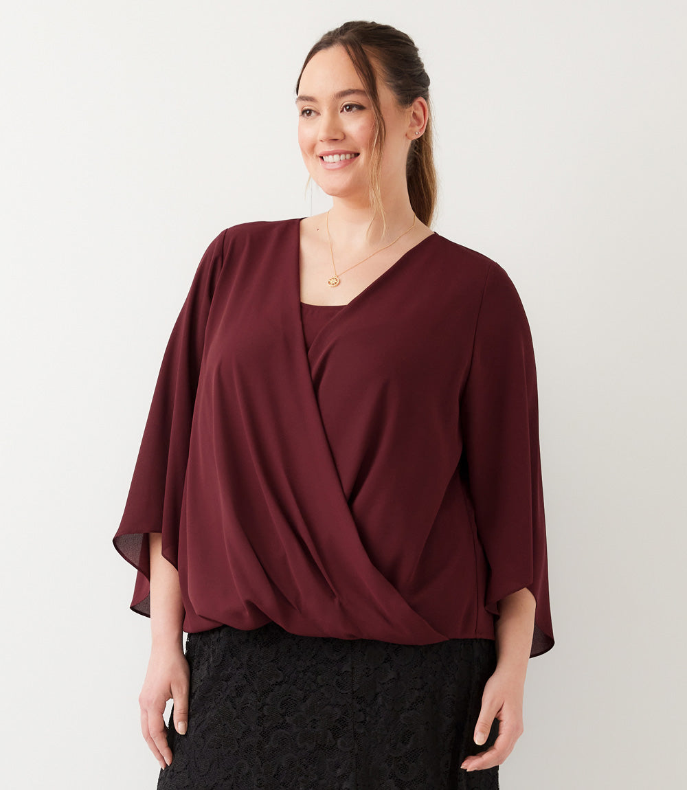top Plus Size Bracelet Sleeve Drape Front Crossover Top