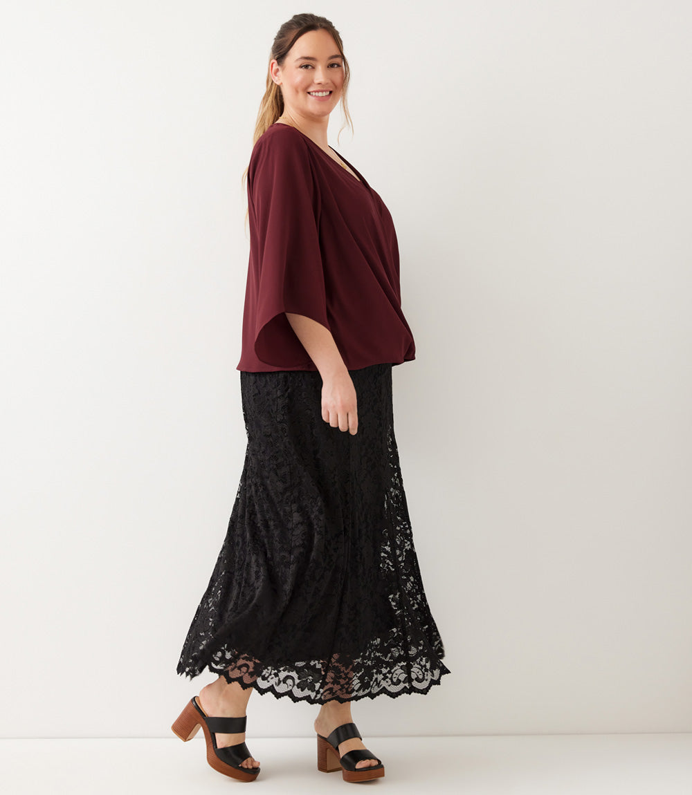 top Plus Size Bracelet Sleeve Drape Front Crossover Top