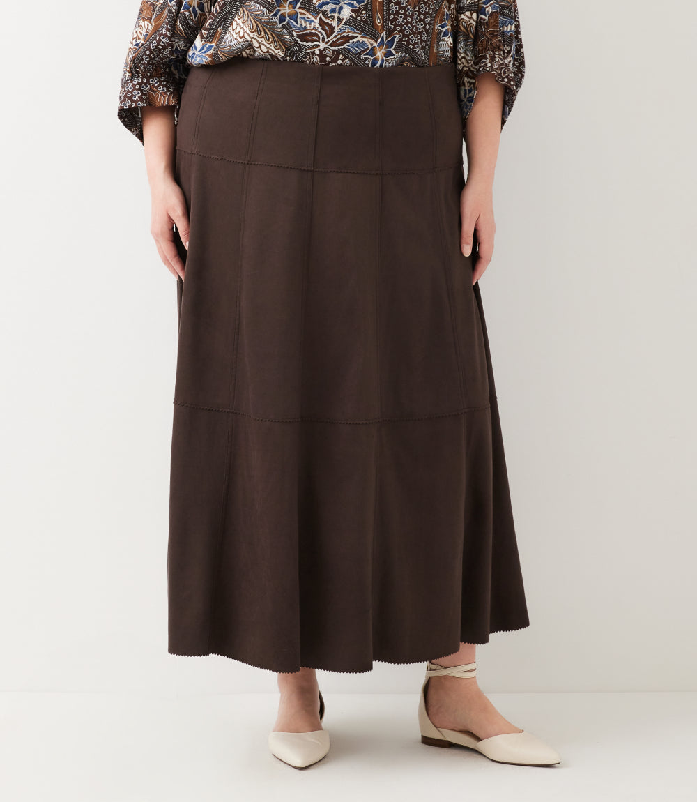 bottom Tiered Faux Suede Midi Skirt