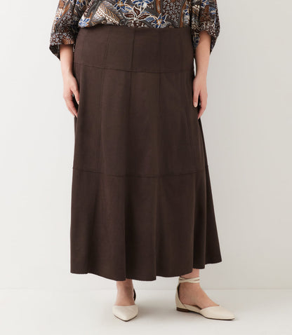 bottom Tiered Faux Suede Midi Skirt