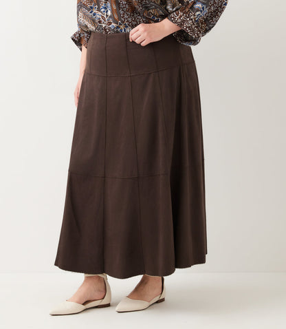bottom Tiered Faux Suede Midi Skirt