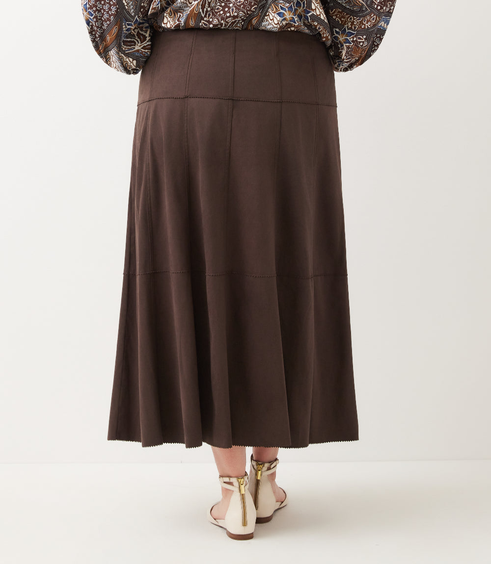 bottom Tiered Faux Suede Midi Skirt