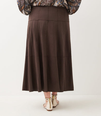bottom Tiered Faux Suede Midi Skirt
