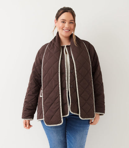 outerwear Plus Size Edge Stitch Quilted Scarf Jacket