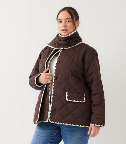 outerwear Plus Size Edge Stitch Quilted Scarf Jacket