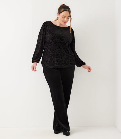 top Blouson Sleeve Velvet Burnout Boatneck Top