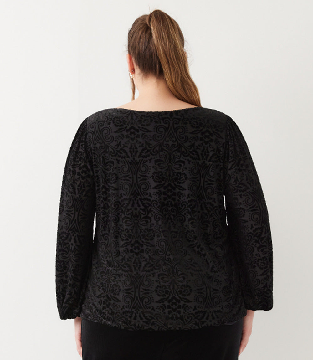 top Blouson Sleeve Velvet Burnout Boatneck Top