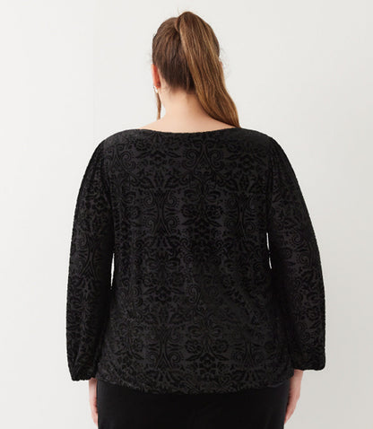 top Blouson Sleeve Velvet Burnout Boatneck Top