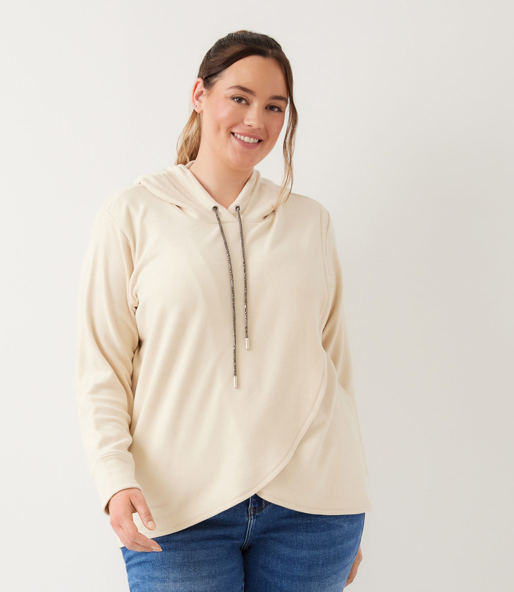 sweater Rhinestone Drawstring Crossover Sweatshirt