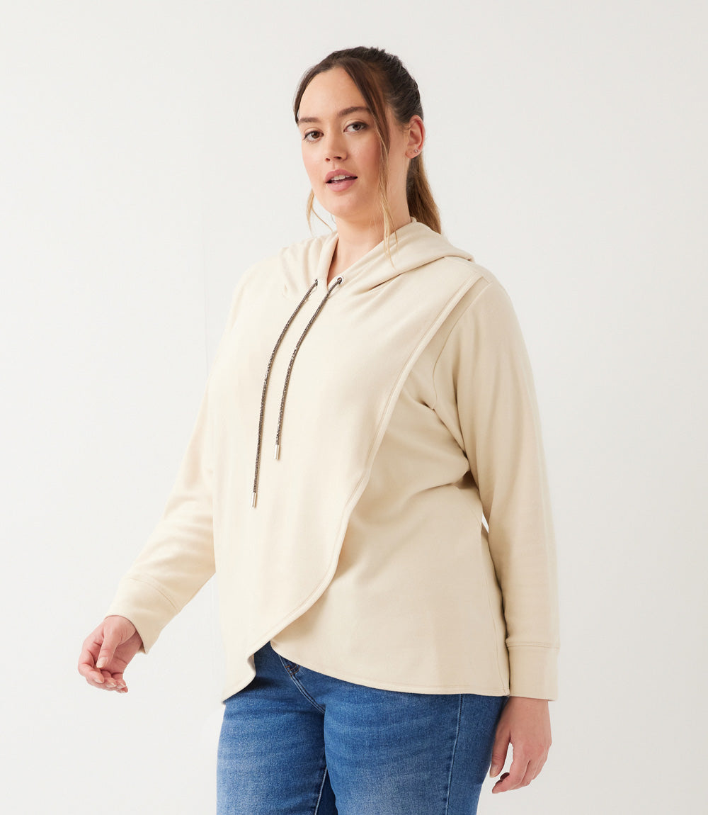 sweater Rhinestone Drawstring Crossover Sweatshirt