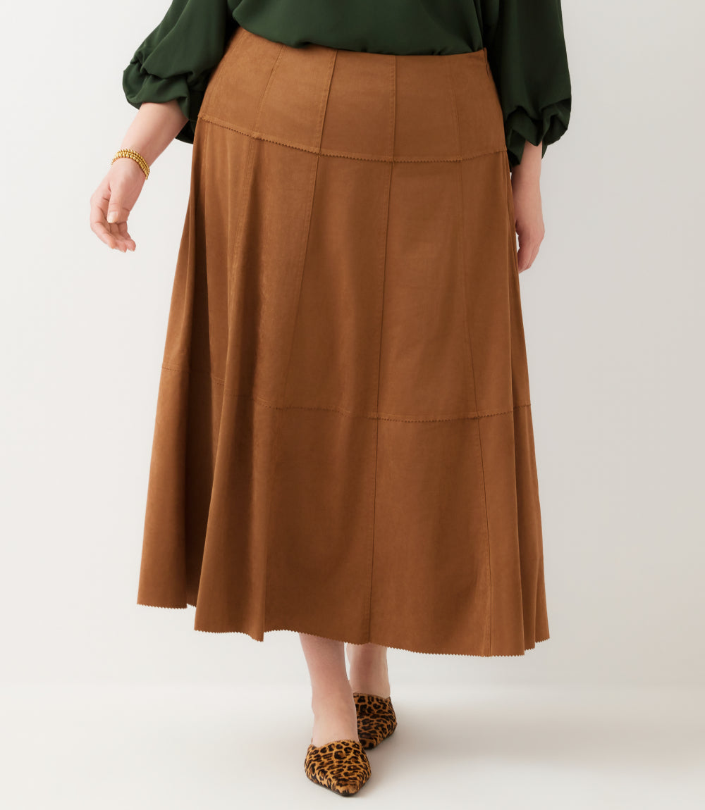 bottom Tiered Faux Suede Midi Skirt