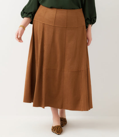 bottom Tiered Faux Suede Midi Skirt