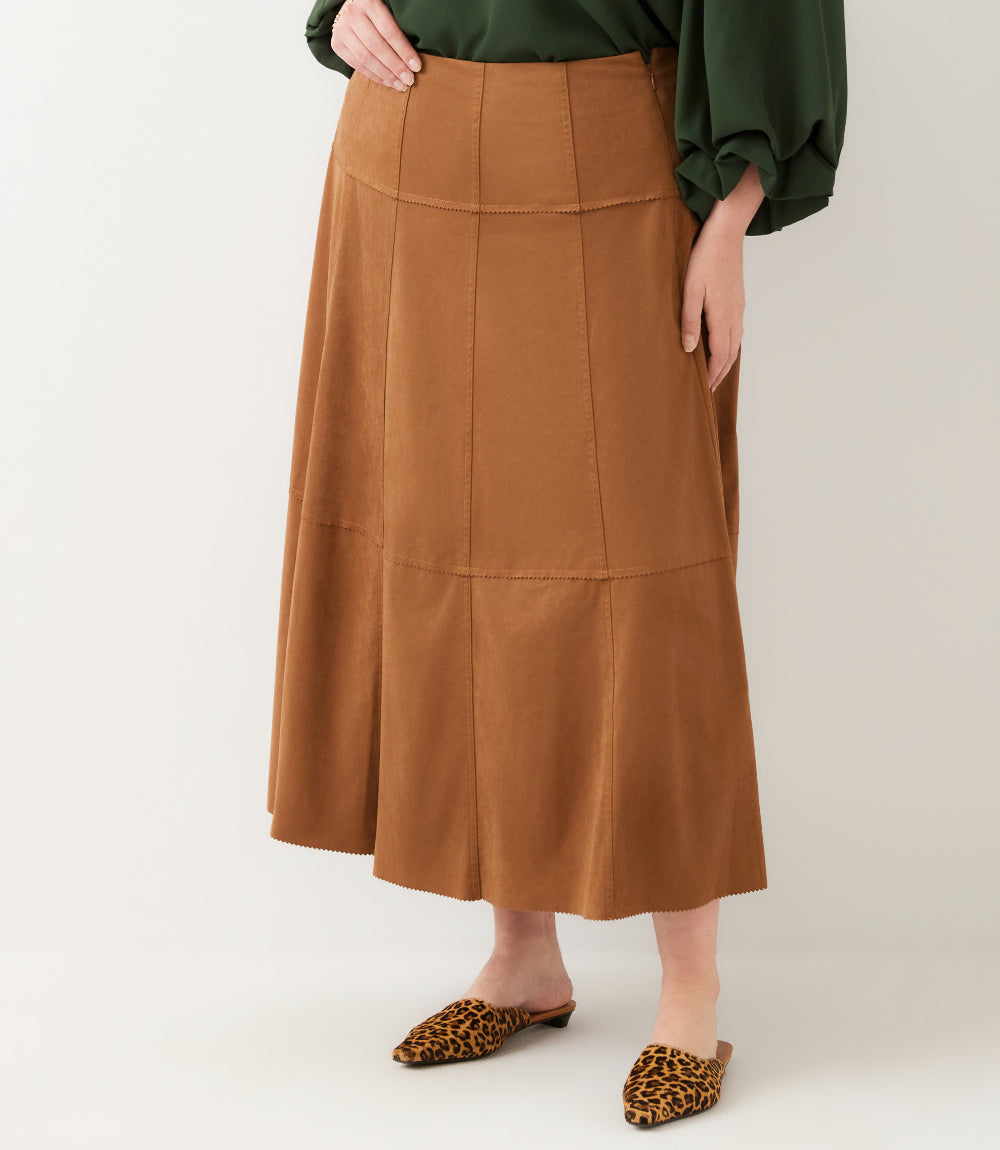 bottom Tiered Faux Suede Midi Skirt