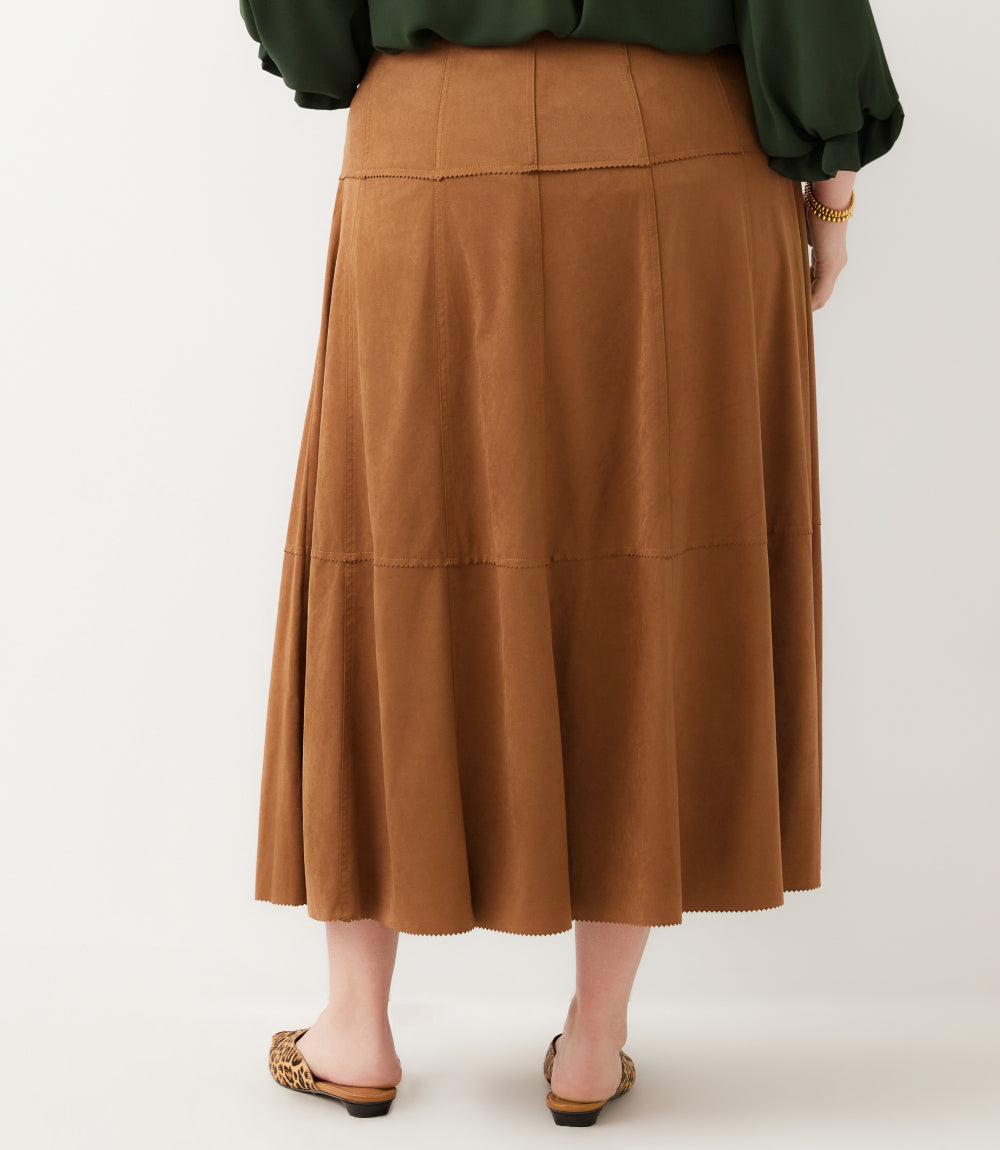 bottom Tiered Faux Suede Midi Skirt